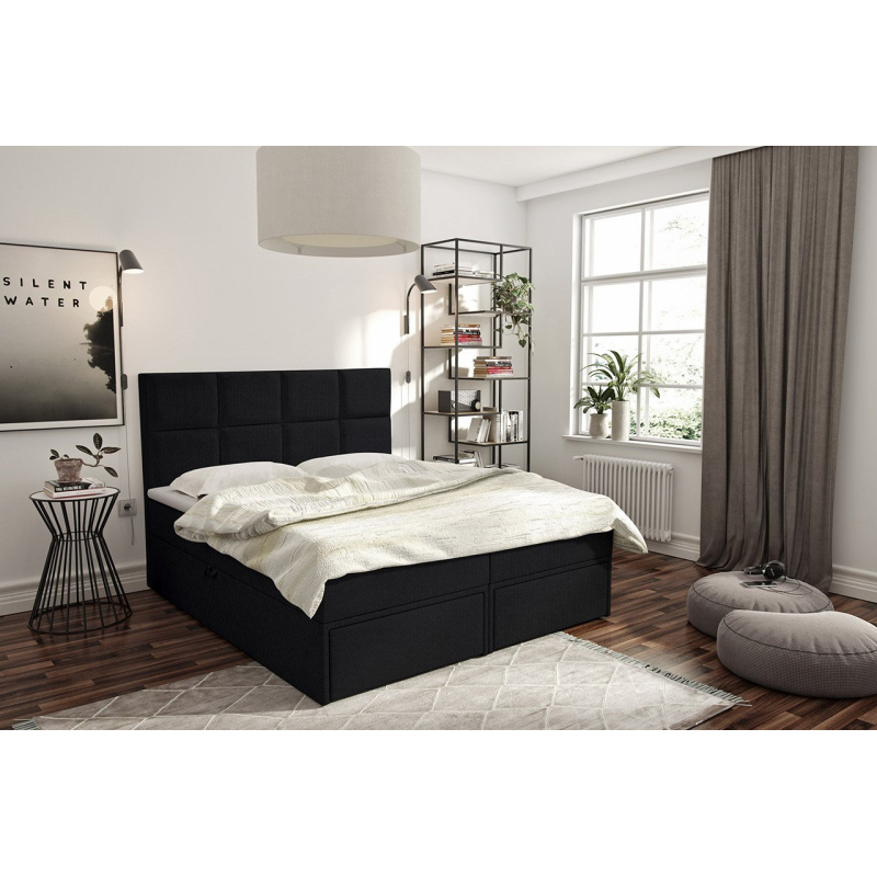 Manželská boxspringová posteľ 180x200 LUGAU - čierna + topper ZDARMA