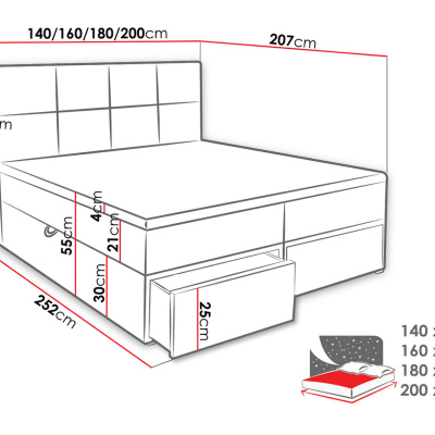 Manželská boxspringová posteľ 180x200 LUGAU - čierna + topper ZDARMA