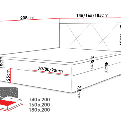 Kontinentálna manželská posteľ 160x200 BALJA 4 - šedá + topper ZDARMA