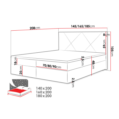 Kontinentálna manželská posteľ 160x200 BALJA 4 - šedá + topper ZDARMA