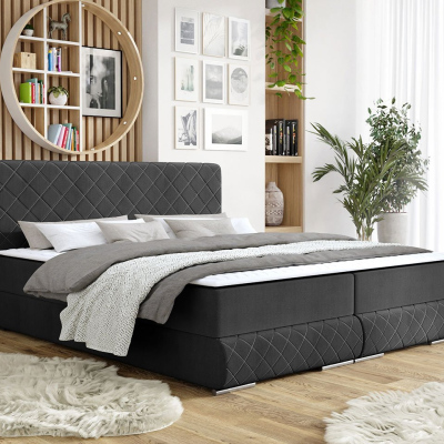 Manželská kontinentálna posteľ 180x200 VELEN - čierna + topper ZDARMA