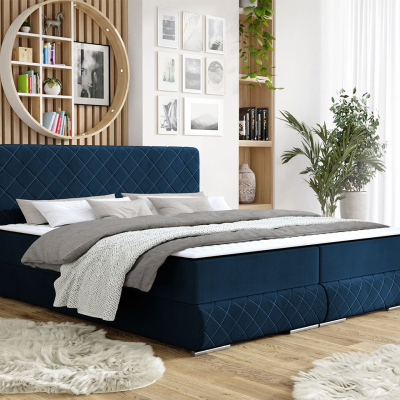 Manželská kontinentálna posteľ 160x200 VELEN - modrá + topper ZDARMA