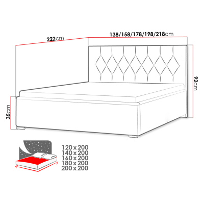 Čalúnená dvojlôžková posteľ 200x200 SENCE 3 - červená