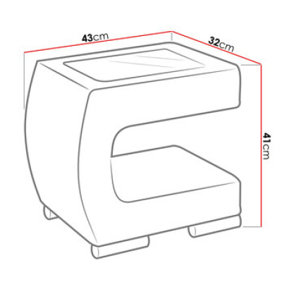 Nočný stolík NELIA - biela eko koža + čierne sklo, pravé prevedenie