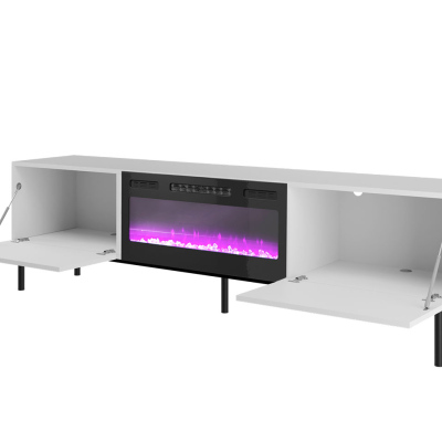 TV stolík s elektrickým krbom TOKA - lesklý biely / zlatý