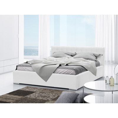 Manželská čalúnená posteľ 160x200 ZARITA - biela ekokoža