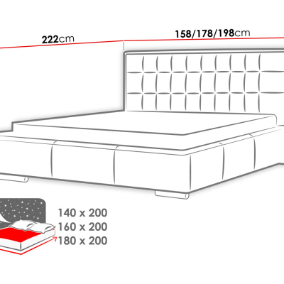 Manželská čalúnená posteľ 160x200 ZARITA - biela ekokoža