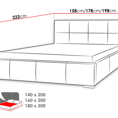 Čalúnená manželská posteľ 180x200 YSOBEL - grafitová eko koža