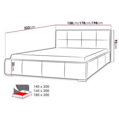 Čalúnená manželská posteľ 140x200 YSOBEL - čierna