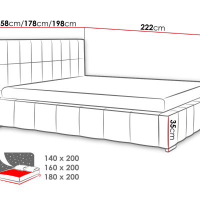 Čalúnená manželská posteľ 180x200 ZANDRA - šedá