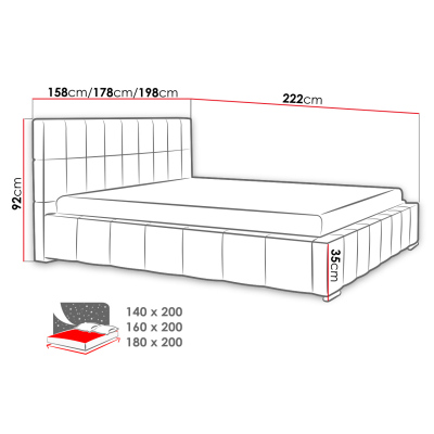 Čalúnená manželská posteľ 180x200 ZANDRA - čierna