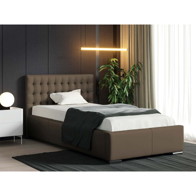 Čalúnená jednolôžková posteľ 90x200 VENTURA - hnedá eko koža