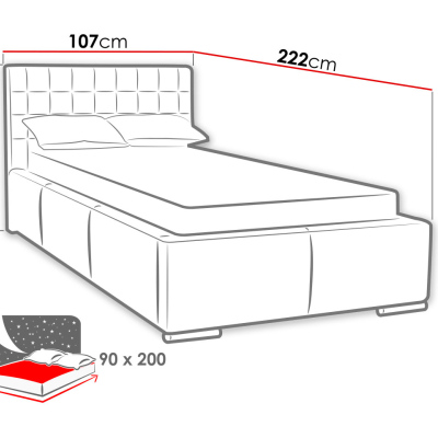 Čalúnená jednolôžková posteľ 90x200 VENTURA - červená eko koža