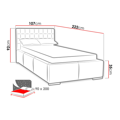Čalúnená jednolôžková posteľ 90x200 VENTURA - červená eko koža