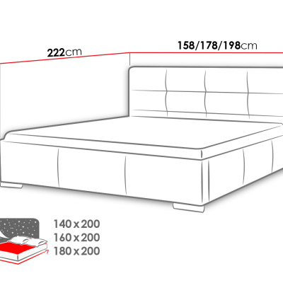 Čalúnená manželská posteľ 180x200 YADRA - čierna eko koža