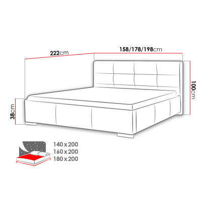 Čalúnená manželská posteľ 140x200 YADRA - béžová eko koža
