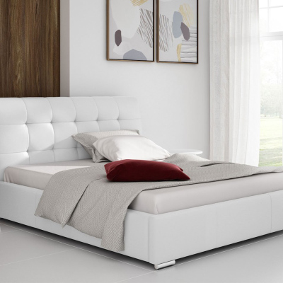 Čalúnená manželská posteľ 180x200 XEVERA - biela eko koža