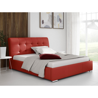 Čalúnená manželská posteľ 140x200 XEVERA - červená eko koža