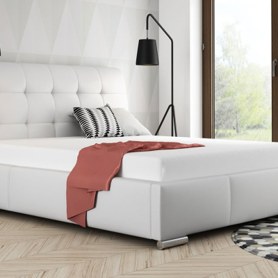 Čalúnená manželská posteľ 160x200 XEVERA - biela eko koža