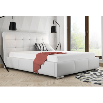Čalúnená manželská posteľ 160x200 XEVERA - biela eko koža