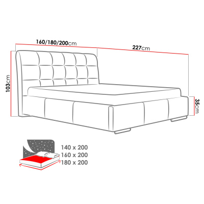 Čalúnená manželská posteľ 140x200 XEVERA - čierna