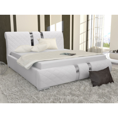 Čalúnená manželská posteľ 180x200 ZOILA - biela eko koža