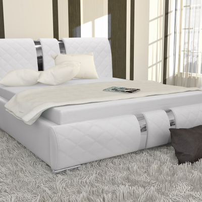 Čalúnená manželská posteľ 160x200 ZOILA - biela eko koža