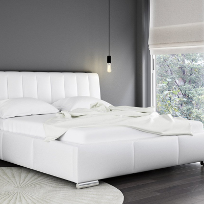 Čalúnená manželská posteľ 140x200 ZULMA - biela eko koža
