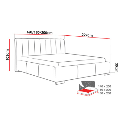 Čalúnená manželská posteľ 160x200 ZULMA - biela eko koža
