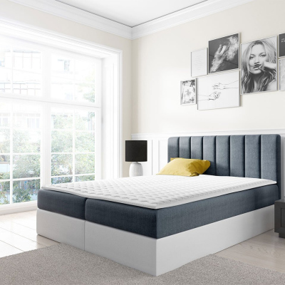 Kontinentálna manželská posteľ 200x200 VICTORO - biela eko koža / modrá + topper ZDARMA