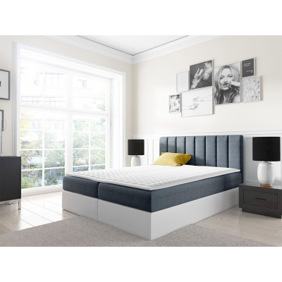 Kontinentálna manželská posteľ 180x200 VICTORO - biela eko koža / modrá + topper ZDARMA