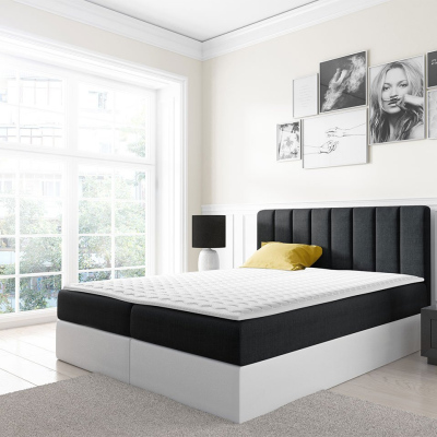 Kontinentálna manželská posteľ 160x200 VICTORO - biela eko koža / čierna + topper ZDARMA