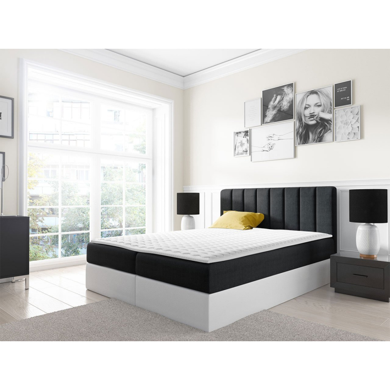 Kontinentálna manželská posteľ 160x200 VICTORO - biela eko koža / čierna + topper ZDARMA