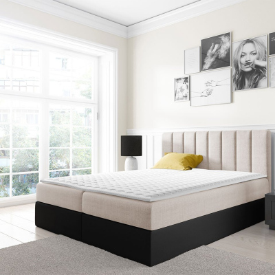 Kontinentálna manželská posteľ 160x200 VICTORO - čierna eko koža / ecru + topper ZDARMA