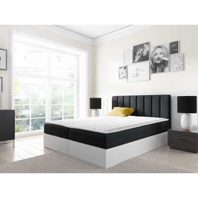 Kontinentálna manželská posteľ 140x200 VICTORO - biela eko koža / čierna + topper ZDARMA