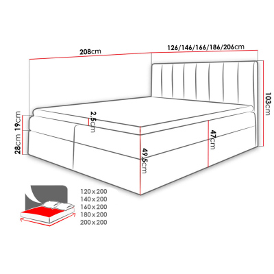 Kontinentálna manželská posteľ 200x200 VICTORO - biela eko koža / modrá + topper ZDARMA