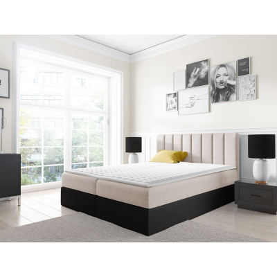 Kontinentálna manželská posteľ 200x200 VICTORO - čierna eko koža / ecru + topper ZDARMA