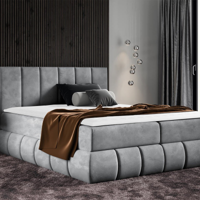 Boxspringová dvojlôžková posteľ 200x200 VERDA - šedá + topper ZDARMA