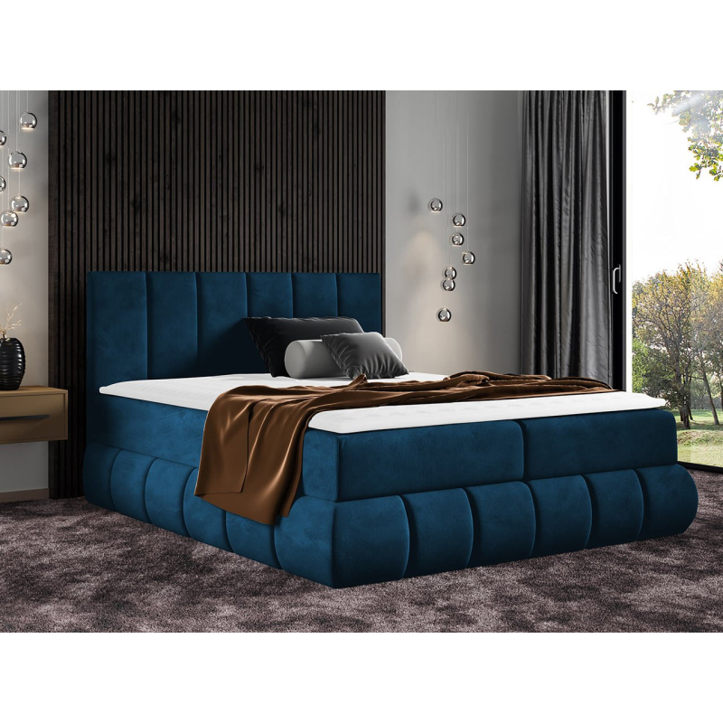 Boxspringová dvojlôžková posteľ 140x200 VERDA - modrá + topper ZDARMA