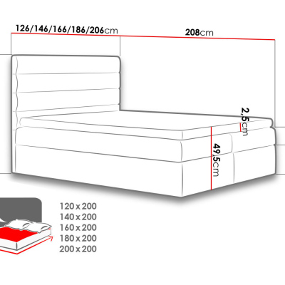 Hotelová dvojlôžková posteľ 200x200 TIBBY - grafitová + topper ZDARMA