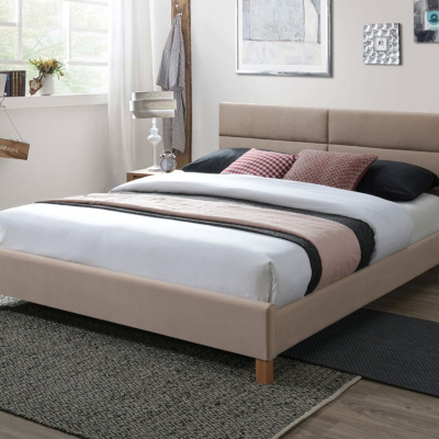Čalúnená manželská posteľ ALMONA - 160x200 cm, béžová