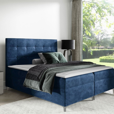 Hotelová dvojlôžková posteľ 200x200 SAUL - modrá + topper ZDARMA