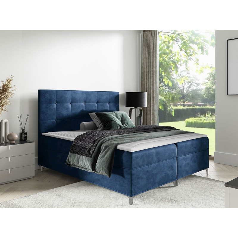 Hotelová dvojlôžková posteľ 200x200 SAUL - modrá + topper ZDARMA