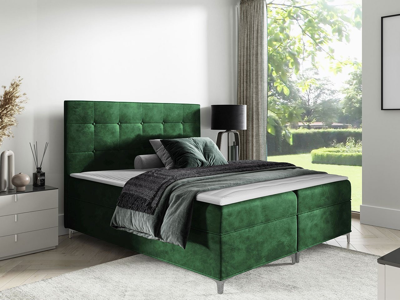 Hotelová dvojlôžková posteľ 140x200 SAUL - zelená + topper ZDARMA