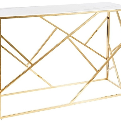 Dizajnový konzolový stolík PIM 2 - biely mramor / zlatý