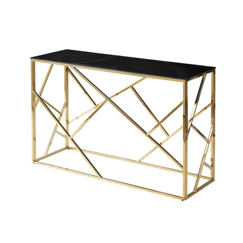 Dizajnový konzolový stolík PIM 2 - čierny mramor / zlatý