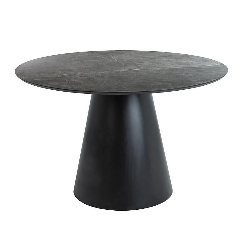 Okrúhly jedálenský stôl MANOLI - šedý mramor / čierny