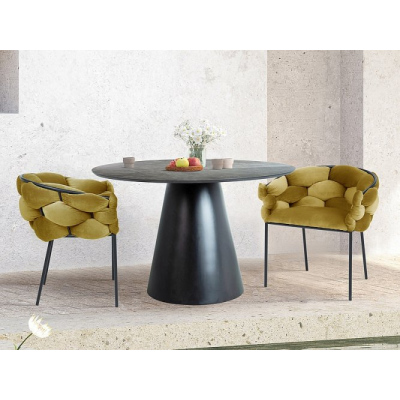 Okrúhly jedálenský stôl MANOLI - šedý mramor / čierny