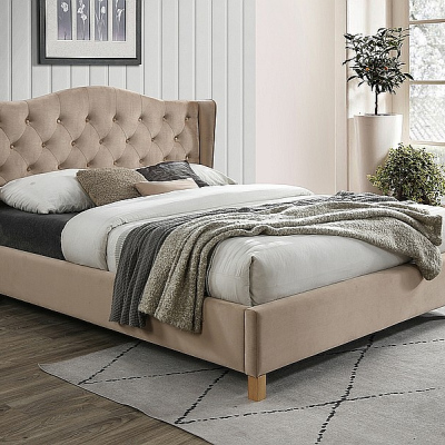 Čalúnená manželská posteľ LUDVINA 2- 160x200 cm, béžová