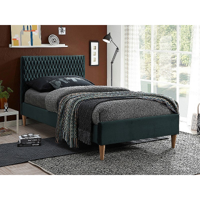 Čalúnená jednolôžková posteľ NEVIO - 90x200 cm, zelená